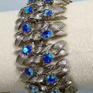 Vintage 80's Silver tone Rhinestone Statement Fashion Bracelet